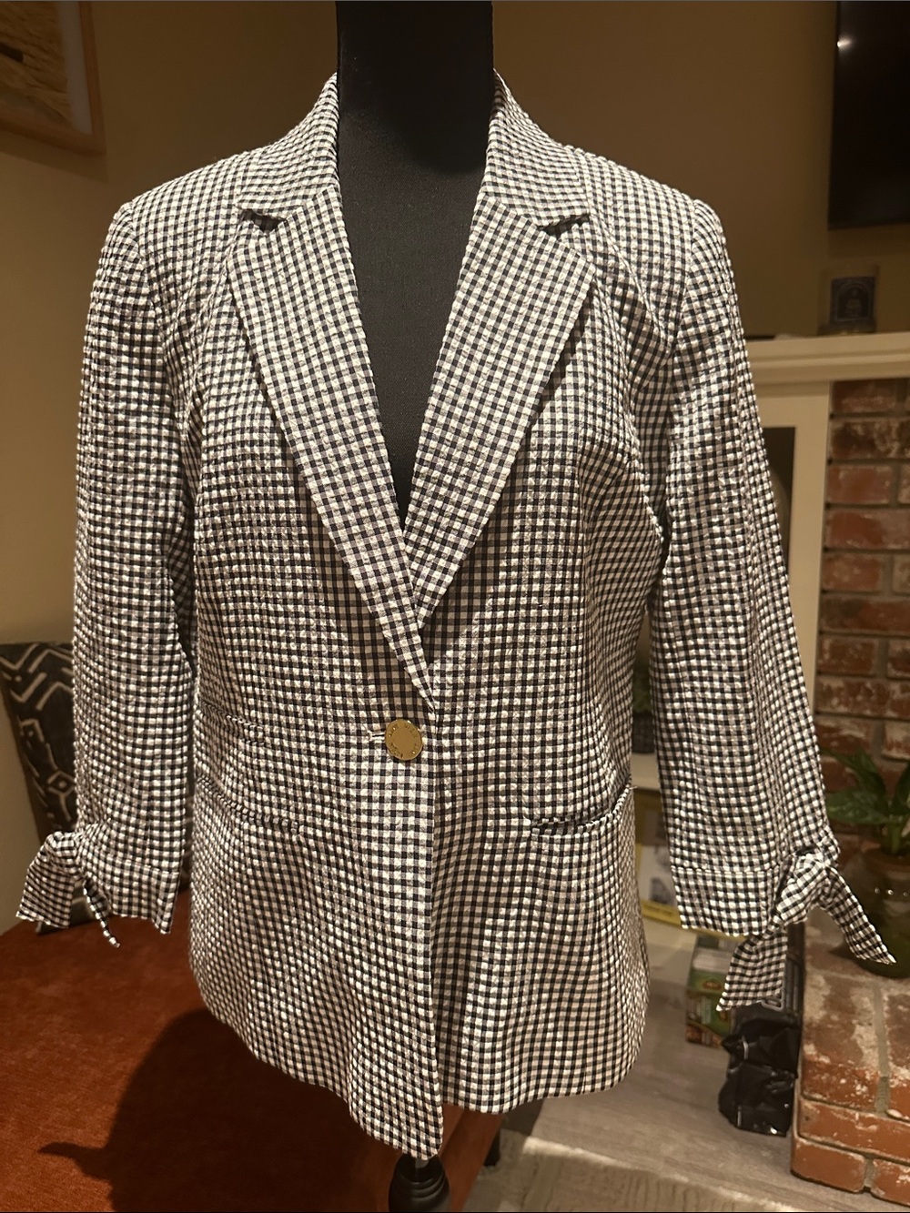 Ann Klein Black & White Gingham Women’s Blazer - Single Button